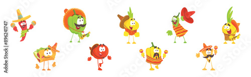 Mexican Food and Cool Vegetable Character Vector Set