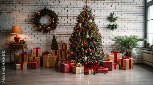 Christmas Tree and Decorated Gifts photo