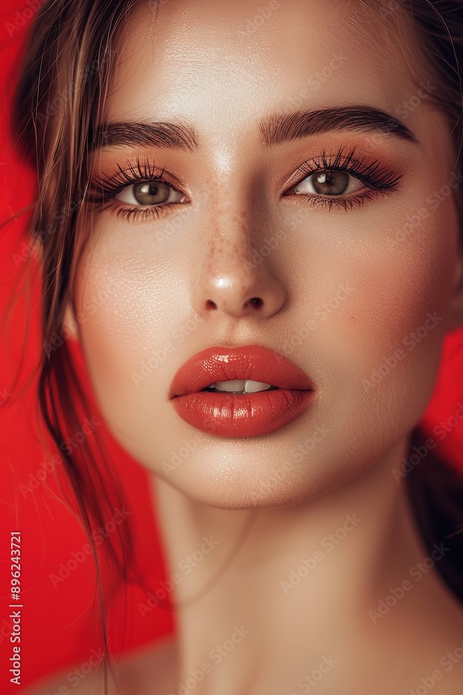 Close-up of woman with green eyes and red lips Close-up of woman with green eyes and red lips