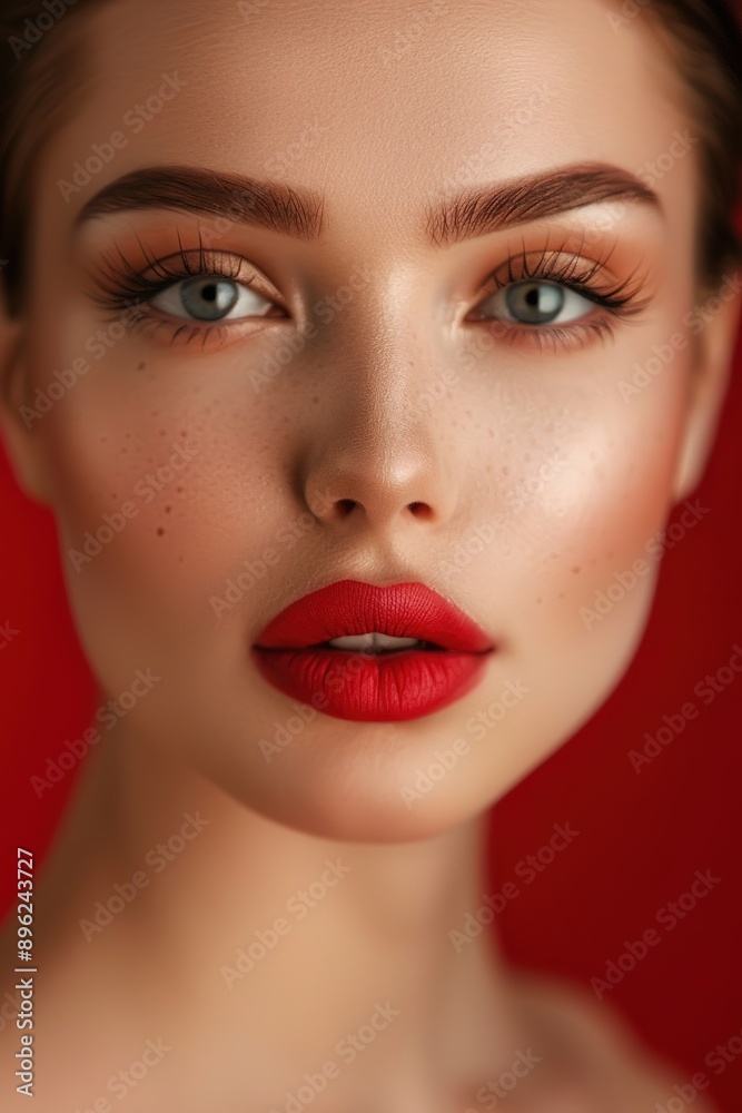 Close-up of woman with green eyes and red lips Close-up of woman with green eyes and red lips