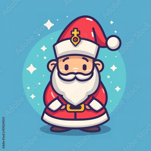 Cute cartoon Santa Claus with yellow background kawaii