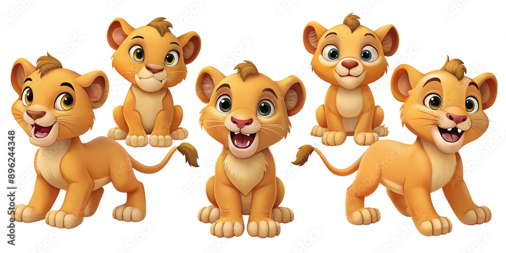 set,happy lion cub on an isolated background