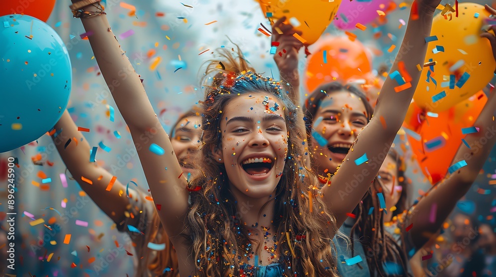 A realistic photograph, 8K resolution, shot on professional DSLR camera, tack-sharp focus, exquisite detail, high dynamic range, vibrant picture of friends celebrating together at school, in A realistic photograph, 8K resolution, shot on professional DSLR camera, tack-sharp focus, exquisite detail, high dynamic range, vibrant picture of friends celebrating together at school, in