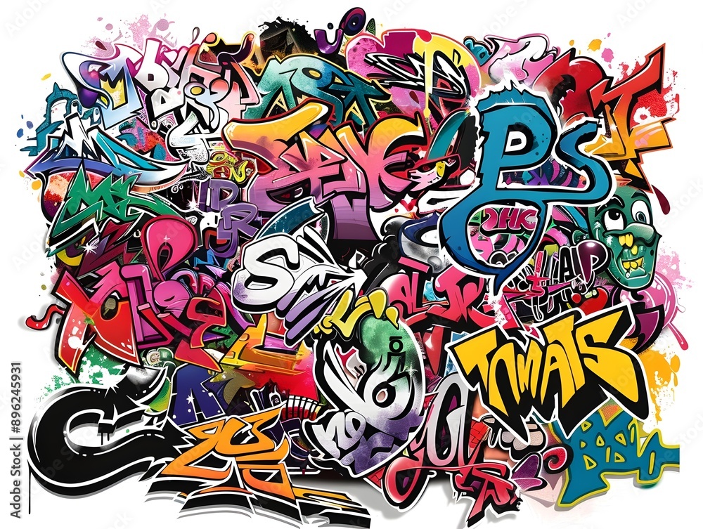 Vibrant Streetwear Graffiti Sticker Design with Stylish Patterns and Characters Vibrant Streetwear Graffiti Sticker Design with Stylish Patterns and Characters