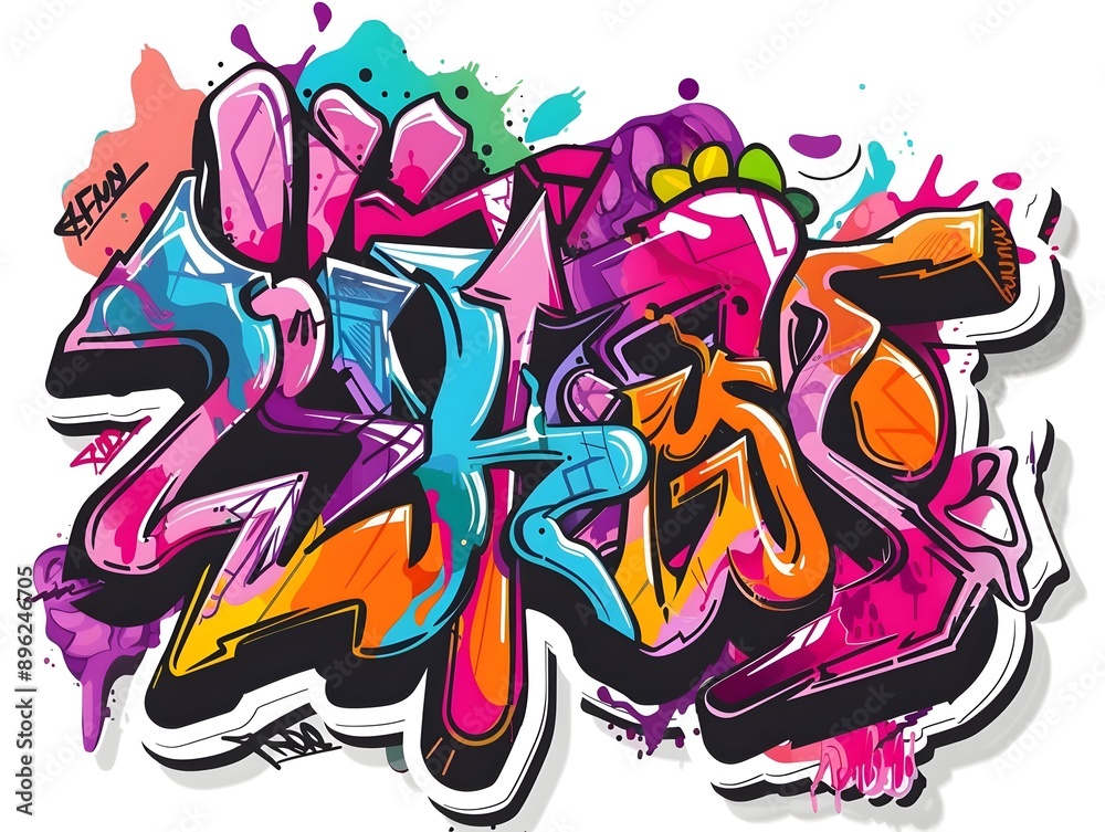 Obraz premium Vibrant Graffiti Sticker Design for Stylish Streetwear and Urban Fashion Apparel