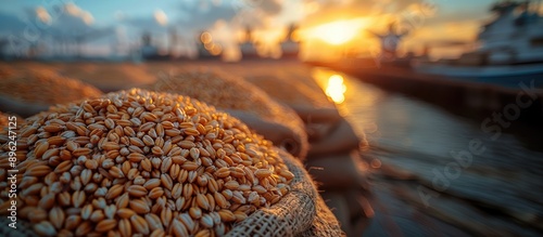 harvest grain, crops wheat and corn at the seaport for export.