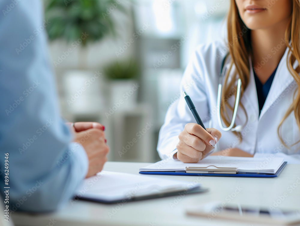 Female Doctor Writing Notes During Patient Consultation in a Clinic Female Doctor Writing Notes During Patient Consultation in a Clinic