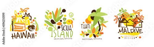 Exotic Island Logo and Label Original Design Vector Set