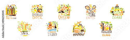 Exotic Island Logo and Label Original Design Vector Set
