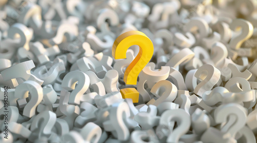 Yellow question mark standing out among white question marks