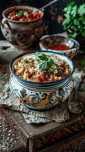 Egyptian Koshary images, Traditional Egyptian food, Delicious Koshary or Kushari. AI generated illustration photo