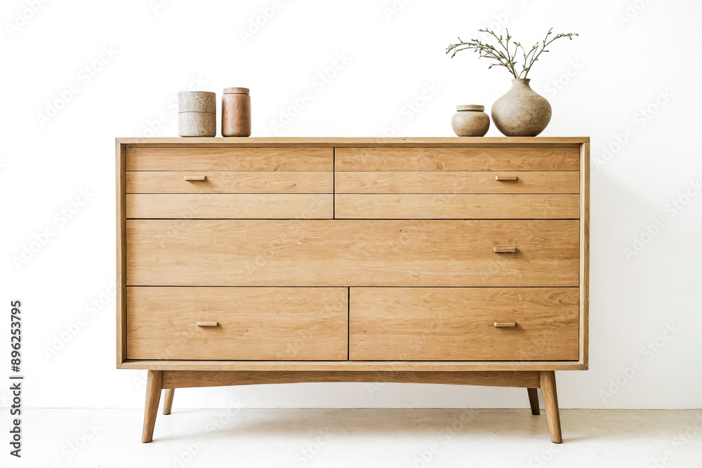 Wooden Chest of Drawers with Mid-Century Modern Design Wooden Chest of Drawers with Mid-Century Modern Design