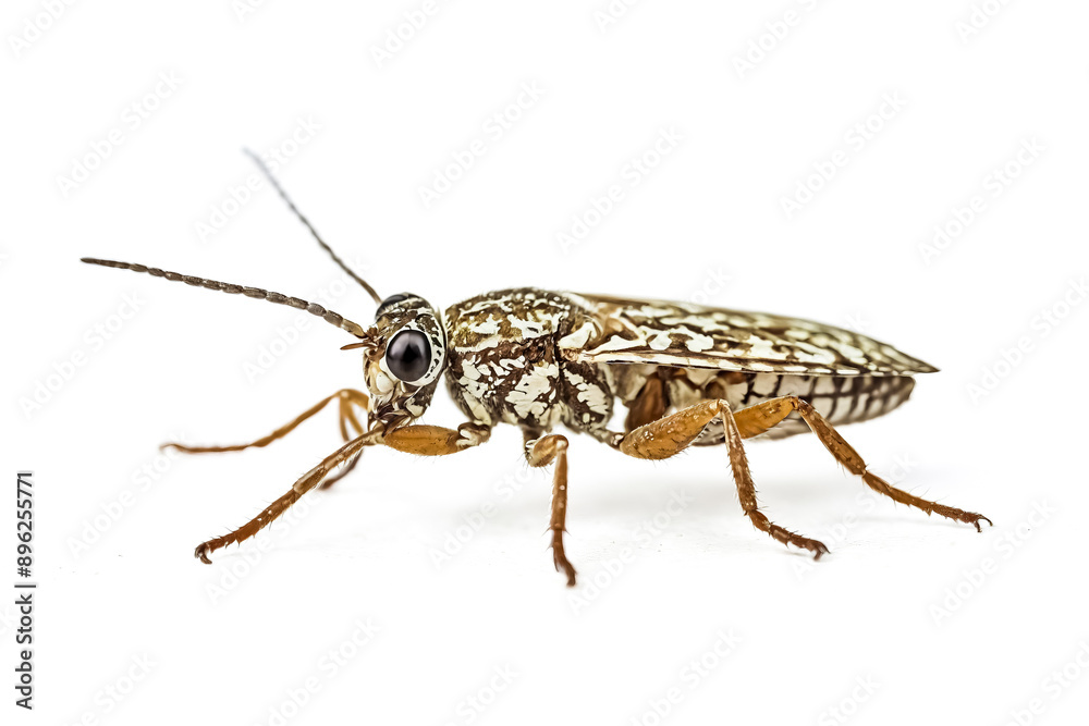 Closeup of a brown and white insect with long antennae Closeup of a brown and white insect with long antennae