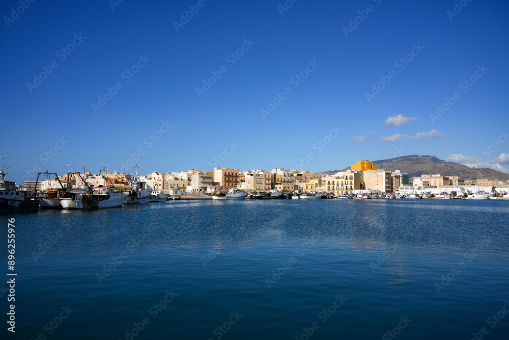 Summer view of Trapani harbor, Sicily, Italy, Europe Summer view of Trapani harbor, Sicily, Italy, Europe