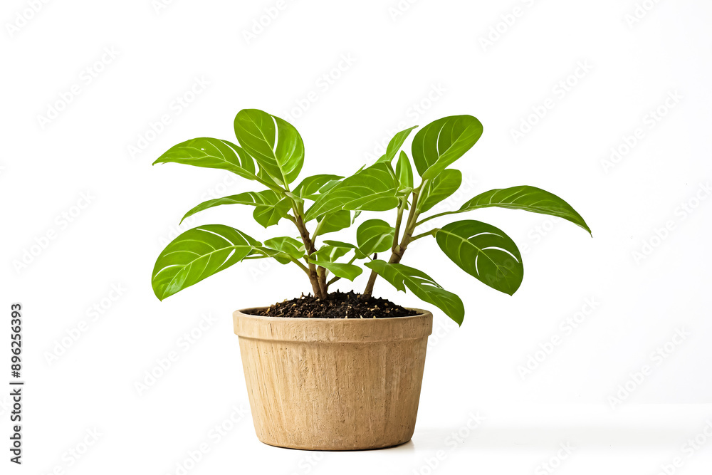 Green Plant in a Pot on White Background Green Plant in a Pot on White Background