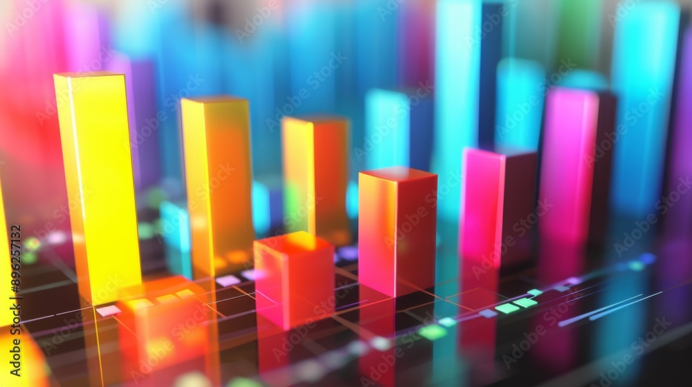 A colorful 3D bar graph displayed on a computer screen, indicating revenue distribution. A colorful 3D bar graph displayed on a computer screen, indicating revenue distribution.