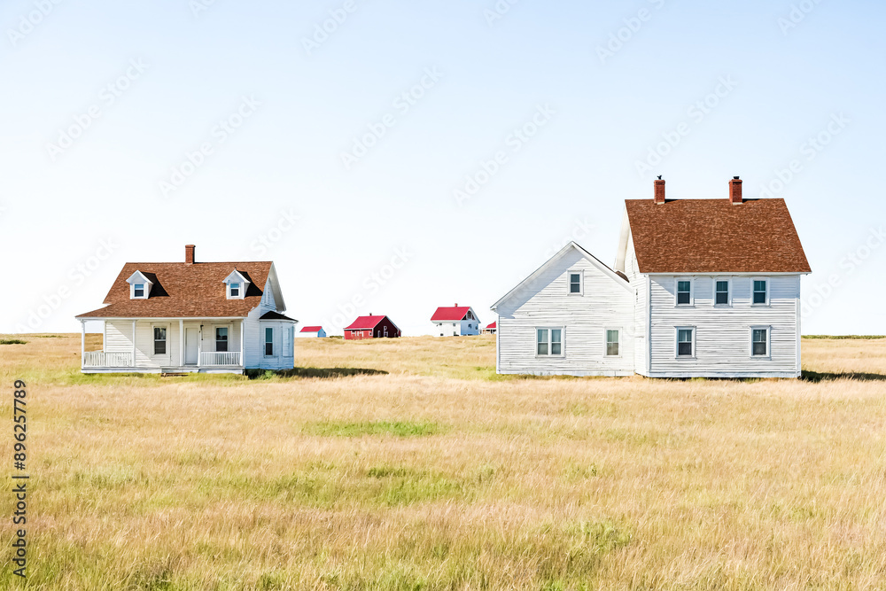 White Farmhouse in a Field of Tall Grass White Farmhouse in a Field of Tall Grass