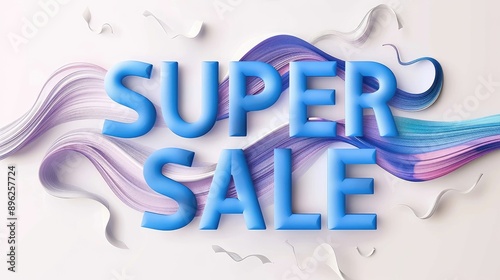 blue SUPER SALE text on white background , retail promotions, discount events and social media marketing Big sale offer.