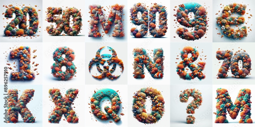 Naklejka premium Underwater corals Lettering Typeface. AI generated illustration