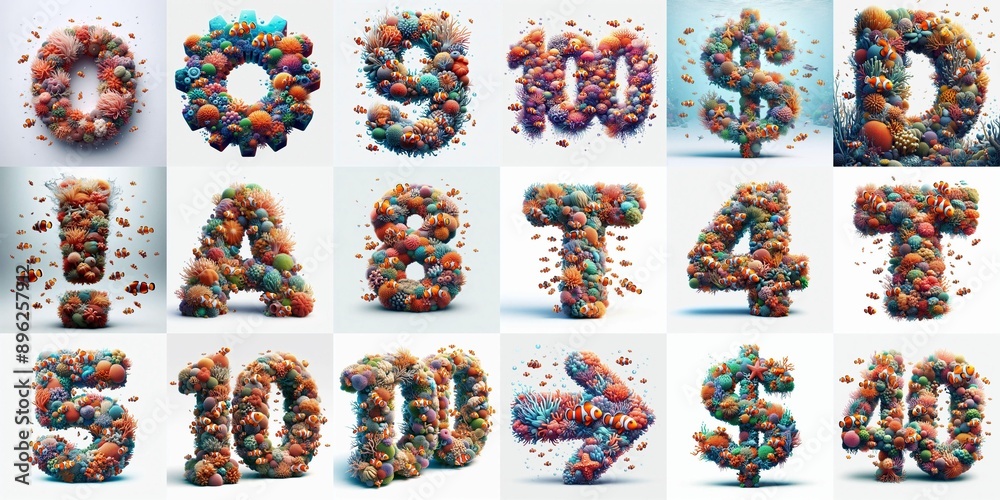 Fototapeta premium Underwater corals Lettering Typeface. AI generated illustration
