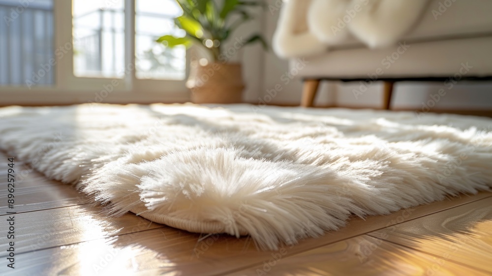 Shag lamb natural rug in modern room. Shag lamb natural rug in modern room.