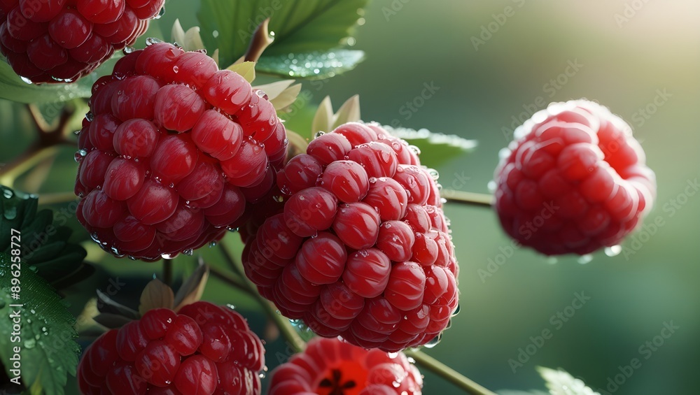 Morning Dew on Raspberries: Realistic 3D Rendering in a Calm Setting Morning Dew on Raspberries: Realistic 3D Rendering in a Calm Setting