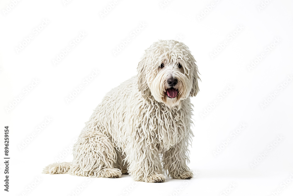 White Fluffy Dog Sitting on White Background White Fluffy Dog Sitting on White Background