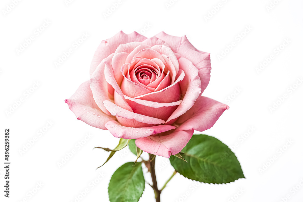 Pink Rose with Dew Drops on White Background Pink Rose with Dew Drops on White Background