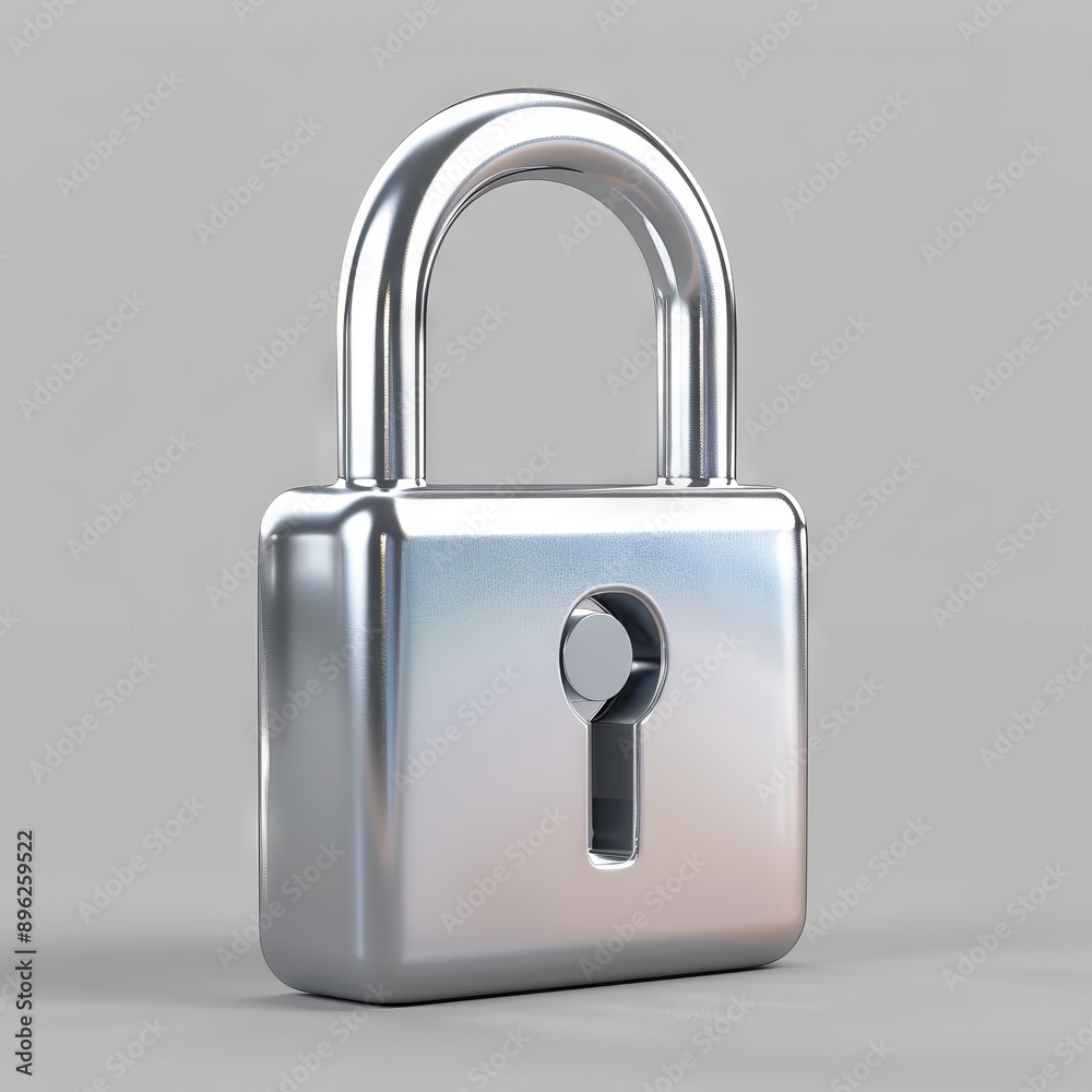 AI-Generated 3D Rendering of a Minimalistic Rounded Lock Icon in Metallic Silver AI-Generated 3D Rendering of a Minimalistic Rounded Lock Icon in Metallic Silver