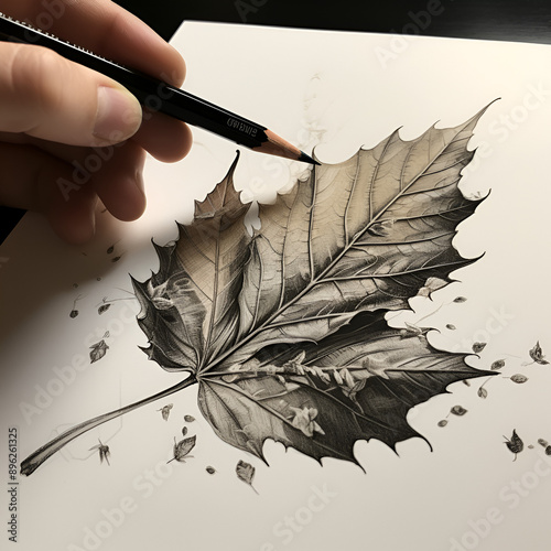 autumn leaves srawing with pen photo