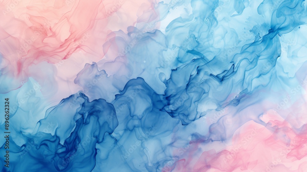 Abstract watercolor painting with fluid blue and pink hues blending together seamlessly Abstract watercolor painting with fluid blue and pink hues blending together seamlessly