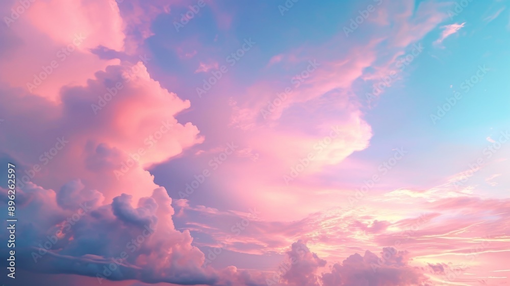 Serene sky with soft pastel hues blending seamlessly from pink to blue
