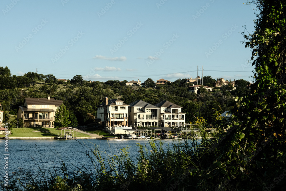 lake houses along a river lake houses along a river