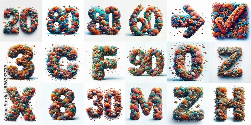 Fototapeta premium Underwater corals Lettering Typeface. AI generated illustration