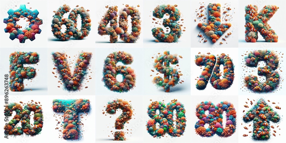 Fototapeta premium Underwater corals Lettering Typeface. AI generated illustration