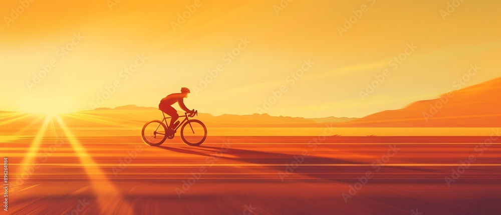 Obraz premium Silhouette of a cyclist riding into the sunset.