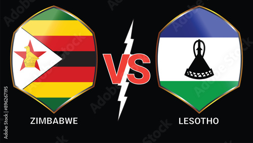 Zimbabwe vs Lesotho Soccer football match with Black Background and Versus Flags