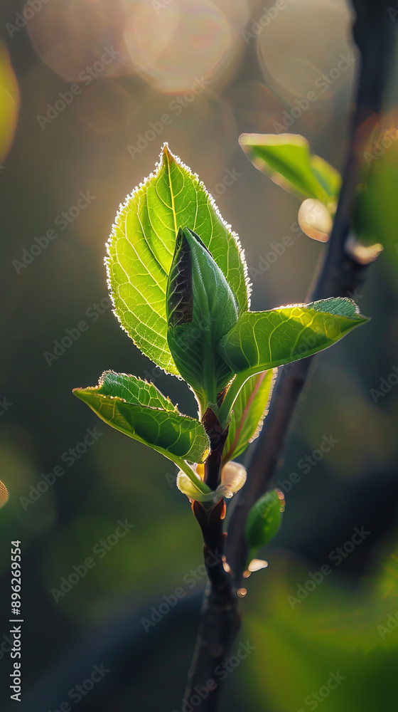 Close-up of green leaves in sunlight