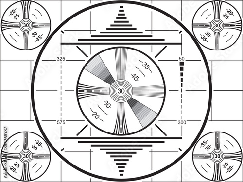 1950's era television test pattern for black and white TV's. Calibration test signal for early television sets. Over the air broadcast signal. Vector graphic isolated over a transparent background.