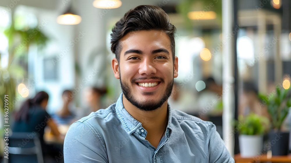 Fototapeta premium Portrait of a smiling young man in a modern office environment