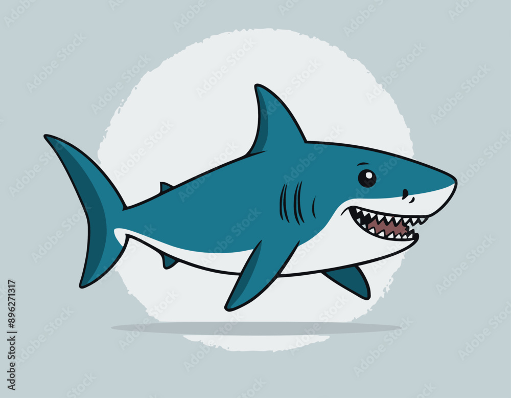 Obraz premium Cute shark smiling front view cartoon illustration stock illustration