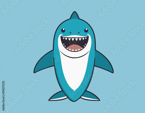 Cute shark smiling front view cartoon illustration stock illustration