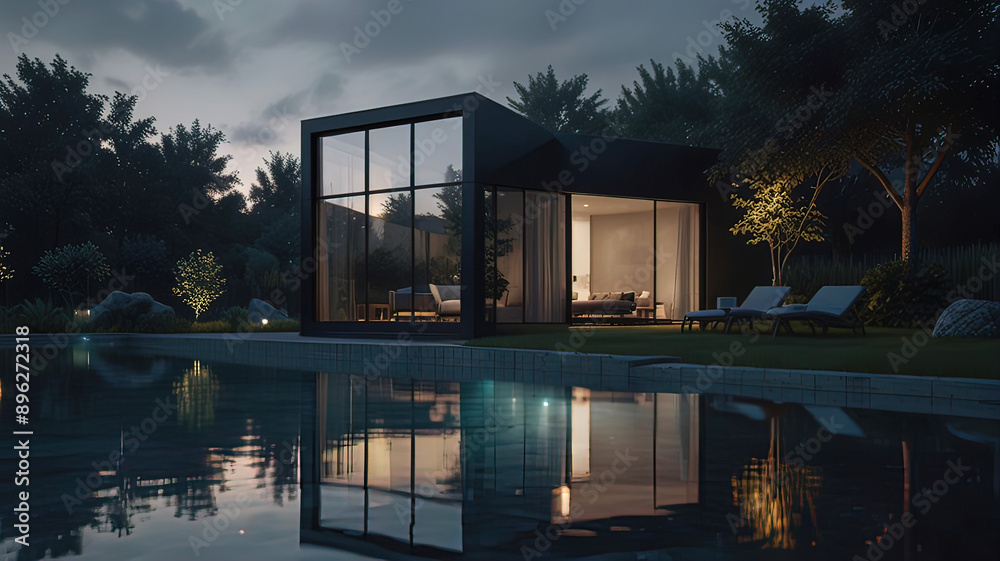 small industrial design house with a swimming pool, design and project of a modern house small industrial design house with a swimming pool, design and project of a modern house