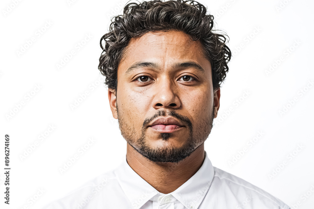 Portrait of a serious young man with curly hair Portrait of a serious young man with curly hair