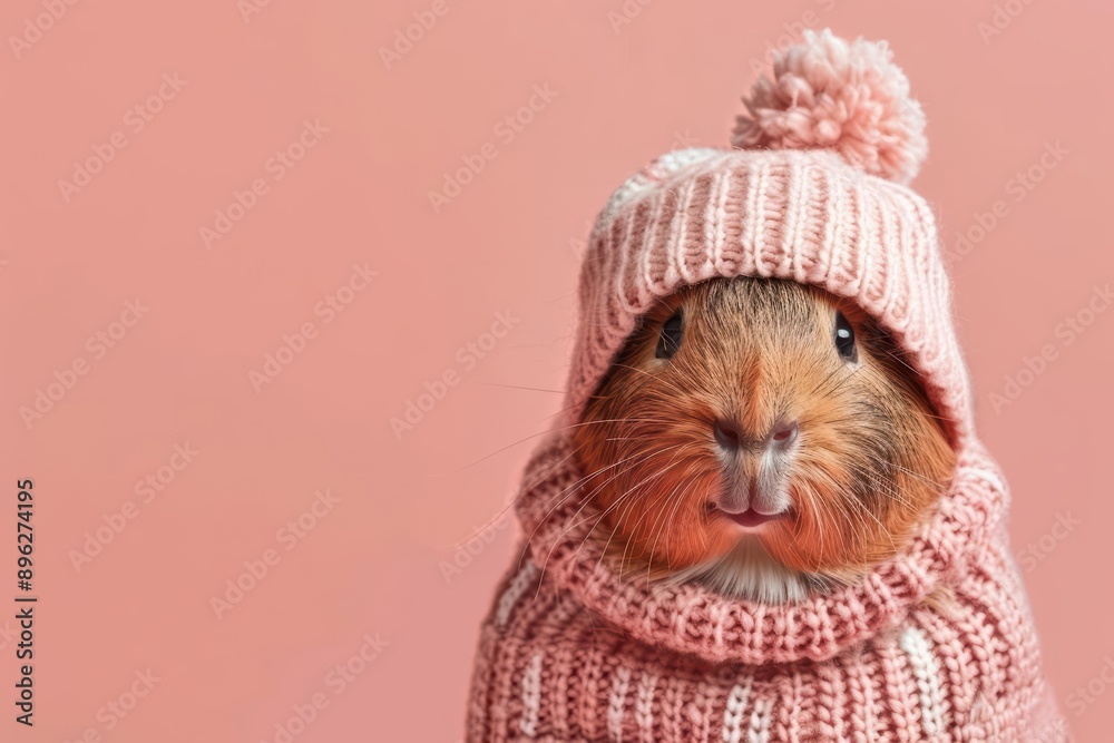 Obraz premium A guinea pig wearing a trendy and adorable outfit, banner, with copy space