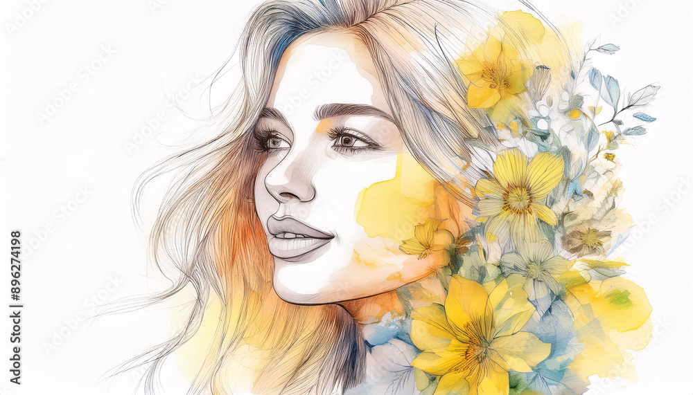 女性と花 カラフルイラスト Generative AI 女性と花 カラフルイラスト Generative AI