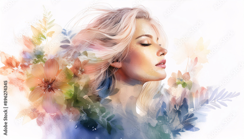 女性と花 カラフルイラスト Generative AI 女性と花 カラフルイラスト Generative AI