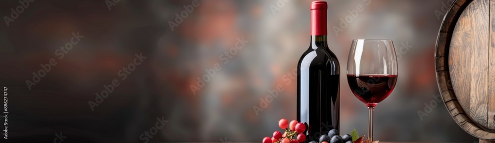 Obraz premium Red Wine Bottle and Glass With Grapes