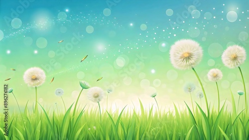 Breezy Dandelion Seeds Floating Across Vibrant Green Meadows