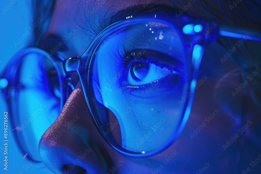 A detailed view of a womans face adorned with stylish glasses, capturing the essence of sophistication and intellect A detailed view of a womans face adorned with stylish glasses, capturing the essence of sophistication and intellect